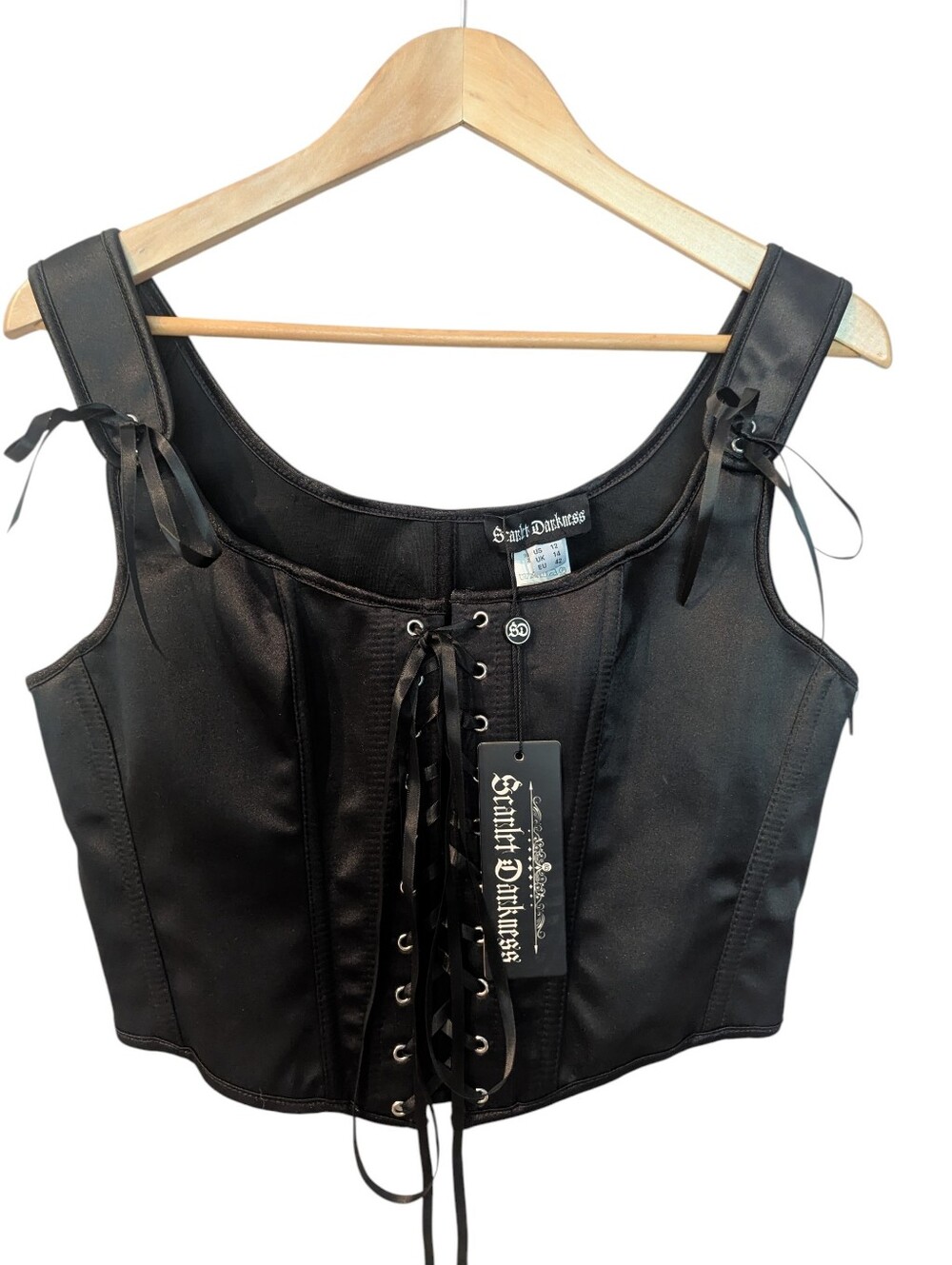SCARLET DARKNESS Black Lace-up Corset Cropped Top